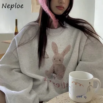 Neploe/ Блузи с кръгло деколте в Корейски стил, с участието на Мультяшного заек, Mujer Y2k, Свободните Пуловери с Дълъг ръкав, Пролетни Нови Изолирана Топли Блузи За Жени