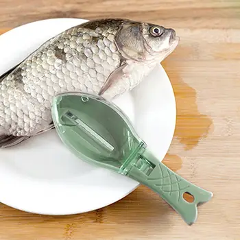 Ефективно средство за премахване на люспи от риба препарат за премахване на люспи Стъргало под формата на риба с контейнер за съхранение на Необходимите кухненски инструмент за лесен улов на риба