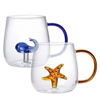 3D Кафеена Чаша Подарък За Рожден Ден, Чаши За Чай И Мляко, Прозрачни Стъклени Чаши За Пиене под Формата На Анимационни Животни, Аксесоари За Пиене на Вино