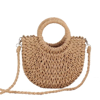 Полукръгла Сламена чанта ръчна изработка от ратан, Летни дамски чанти-незабавни посланици през рамо, Малка плажна чанта за момичета
