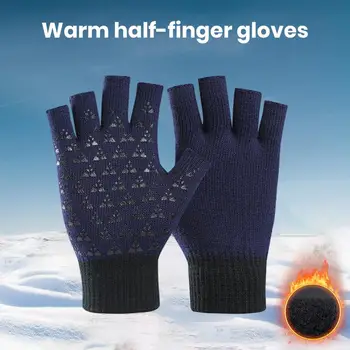 1 Чифт зимни ръкавици Унисекс, възли ръкавици с полупальцами, Меки еластични издръжливи студентски ръкавици за писма, Офис ръкавици за набор на текст