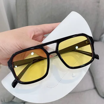 Слънчеви очила с двойна греда квадратни 2023 нова корейска версия на слънчеви очила ретро висок клас с вдлъбнати дизайн срещу ултравиолетовите