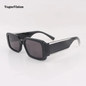Черни правоъгълни слънчеви очила в ацетатна ръбове, мъжки и дамски Модни слънчеви очила унисекс, външна UV-защита, lentes mujer de sol