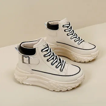 Нови Огромни Маратонки за жени, Бяла Вулканизированная обувки Дантела, Ежедневни Модерни обувки за татко, Маратонки на платформа, Zapatillas Mujer