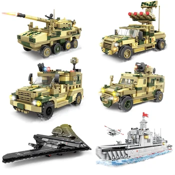 370 + бр, серия от военни превозни средства, Строителни блокове на Основния боен танк, Брониран suv, Военни кораби, Модел на Изтребител, Комплект Тухли, Играчки