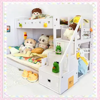 Двупластова бебешко кошче (безплатно), памучен стоп-моушън мебели, куклено спално бельо, матраци 20 см, оформление на сцената bjd, одеала, аксесоари за възглавници