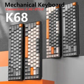 K68 Механична клавиатура и 2.4 G Безжична BT5.0 Двухрежимная Клавиатура с гореща замяна USB/Type-C Порт Геймерская Клавиатура Keycap за преносим Компютър