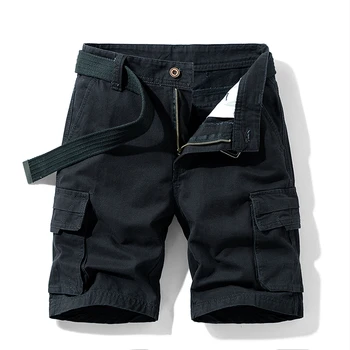 Летни Нови Мъжки къси Панталони-карго от 100% памук с много джобове, Модерни Ежедневни обикновена къси панталони, Мъжки цвят Каки, Черен, Сив