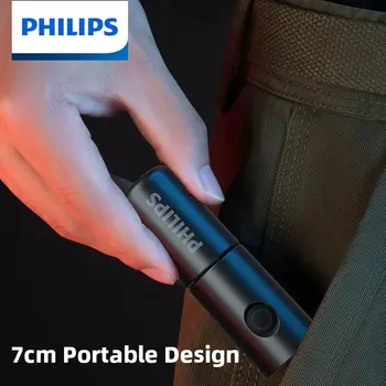 Нов 7 см.) led акумулаторна мини-преносим фенер Philips с 7 режима на осветление за разходки и самозащита при пътуване