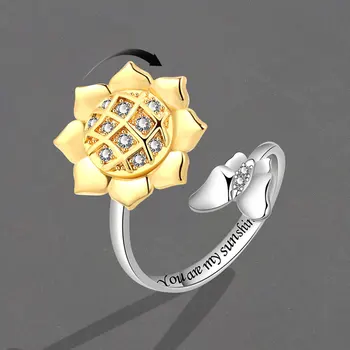 Корейски луксозна марка Sunflower Rings за жени, сватбени декорации с отворен пръстен, подарък за Свети Валентин