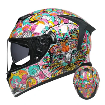Цветна състезателна каска с кошачьим лице, дълго носене на каска за мотокрос, дишащи мотоциклетни каски, защита от падане, мотоциклетное екипировка