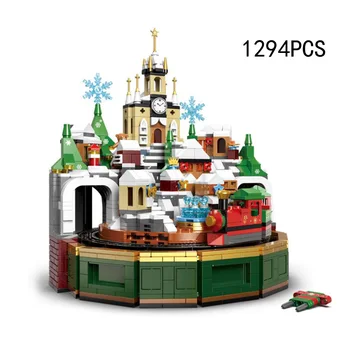 Зимният Коледен замък във формата на Снежна приказка, Музикална ковчег, градивен елемент на Moc, монтаж на тухли, колекция от играчки Steam за Коледни подаръци