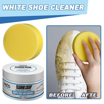 100 г Бяло средства за почистване на обувки Крем за почистване на обувки с гъба Почистваща пяна, препарати, Ефективно почистване на обувки