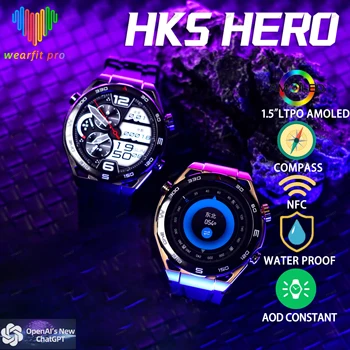 HK5 HERO UItiMate AMOLED Смарт Часовници Мъжки Компаси NFC, GPS Тракер 1,5 