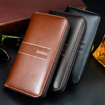 Новият корейски мъжки дълъг портфейл, по-голямата голям чантата е от изкуствена кожа, модерна чанта за мобилен телефон с цип с няколко позиции карти