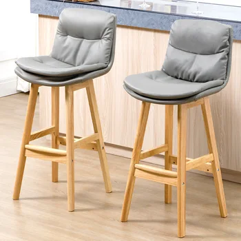 Бар стол от масивно дърво, модерен минималистичен кожен бар стол, лесен луксозен домашен бар стол, дизайнерски висока скамеечка за краката, бар стол