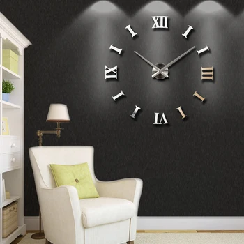 Ново Декорация на дома, Големи 27/47-цолови Огледални стенни часовници, Модерен дизайн, 3D направи си САМ