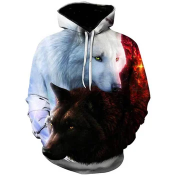 Нова мода за мъже hoody с 3D изображение на вълк, Свободна есенна hoody, мъжки градинска hoody, забавна брандираната hoody