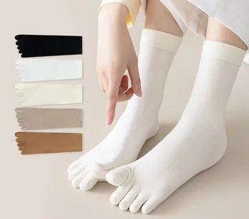 Лятото Дишащи Тънки Чорапи със средна дължина, с пет пръста Женски Обикновена Памучни чорапи Абсорбиращи потта Чорапи с цепка на 5 пръста НОВИ